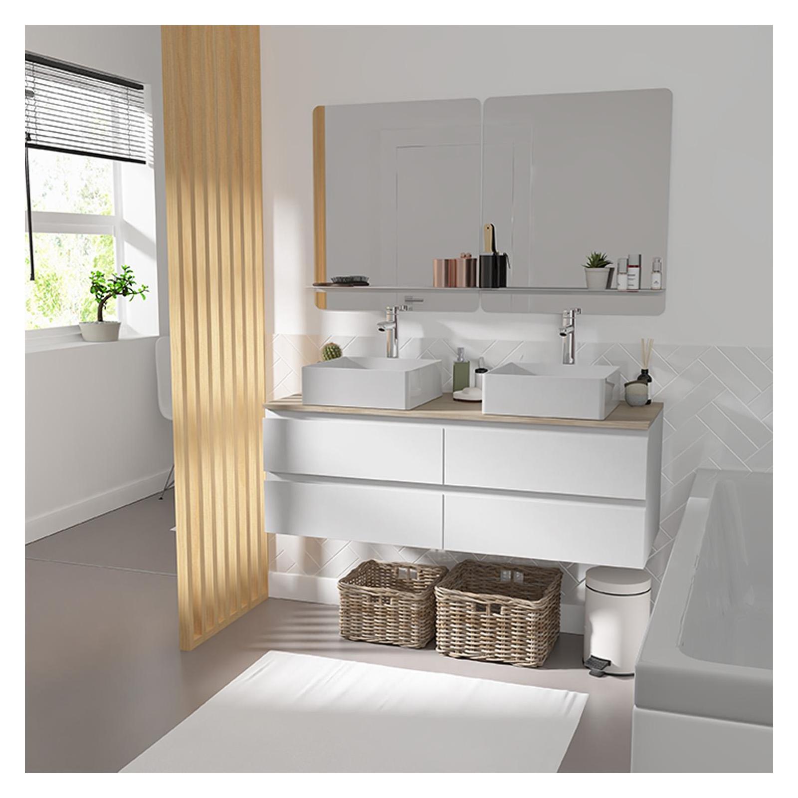 Ensemble meuble double vasque blanc 120 cm + 2 vasques + 2 miroirs + 2 robinets
