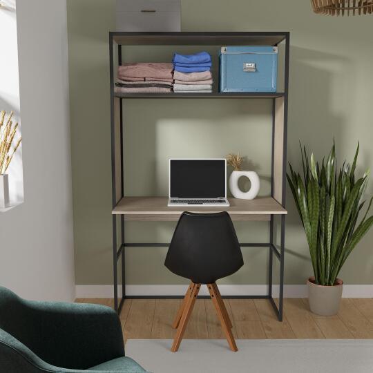 Portant bois et métal noir - bureau intégré L110 x H184,5 cm - OSLO