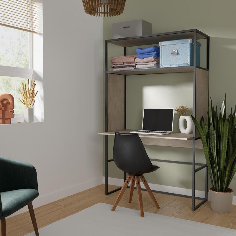 Portant bois et métal noir - bureau intégré L110 x H184,5 cm - OSLO