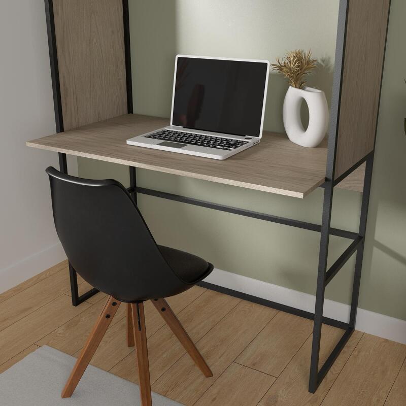 Portant bois et métal noir - bureau intégré L110 x H184,5 cm - OSLO