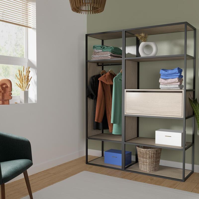 Portants vêtements bois et métal noir OSLO - Lot de 2