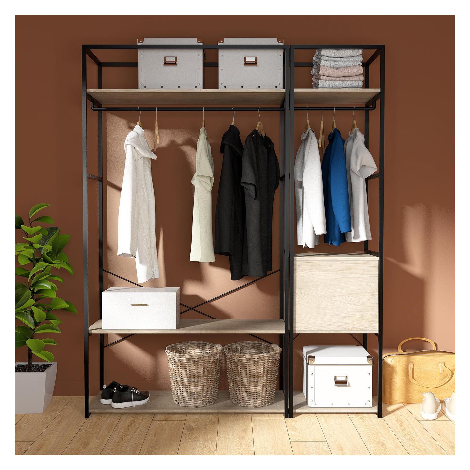 Portants vêtements bois et métal avec module fermé - Lot de 2 - JUNE