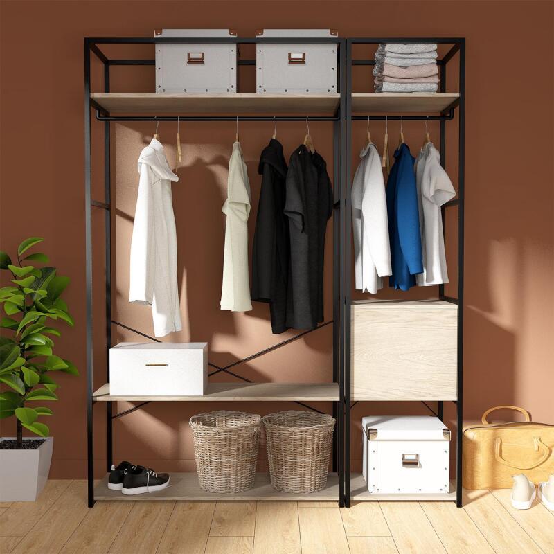 Portants vêtements bois et métal avec module fermé - Lot de 2 - JUNE
