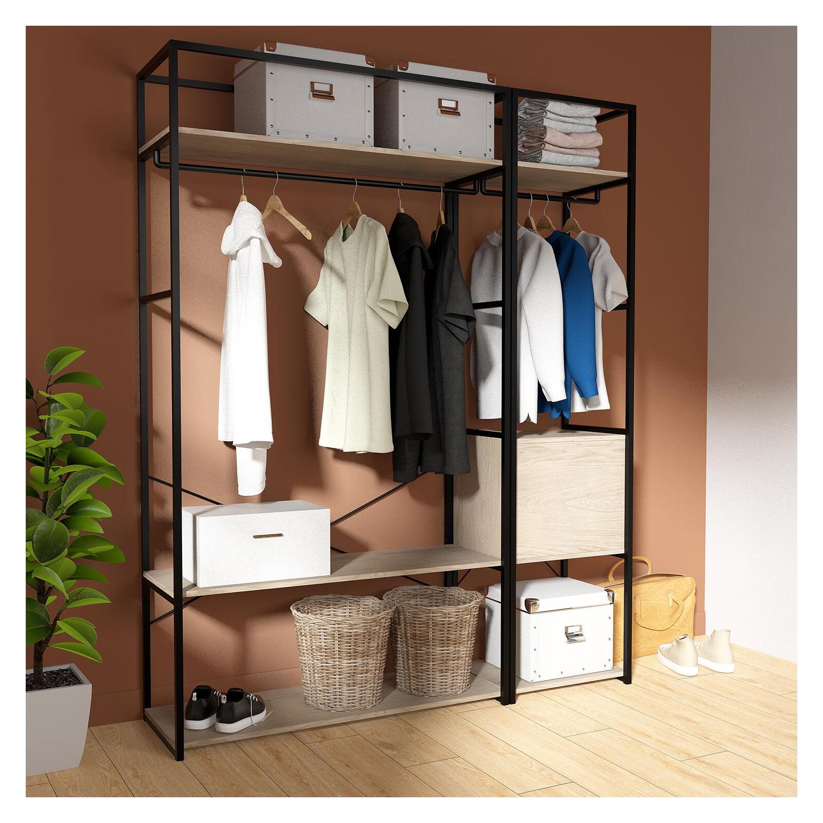 Portants vêtements bois et métal avec module fermé - Lot de 2 - JUNE