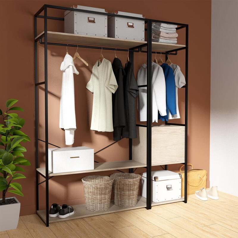 Portants vêtements bois et métal avec module fermé - Lot de 2 - JUNE