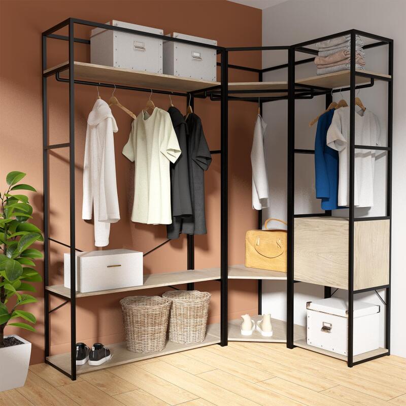 Portants vêtements bois et métal avec module fermé - Lot de 3 - JUNE