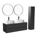 Ensemble meuble double vasque noir carbone 120 cm + 2 vasques + 2 robinets + 2 miroirs + colonne