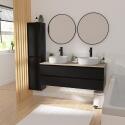 Ensemble meuble double vasque noir carbone 120 cm + 2 vasques + 2 robinets + 2 miroirs + colonne