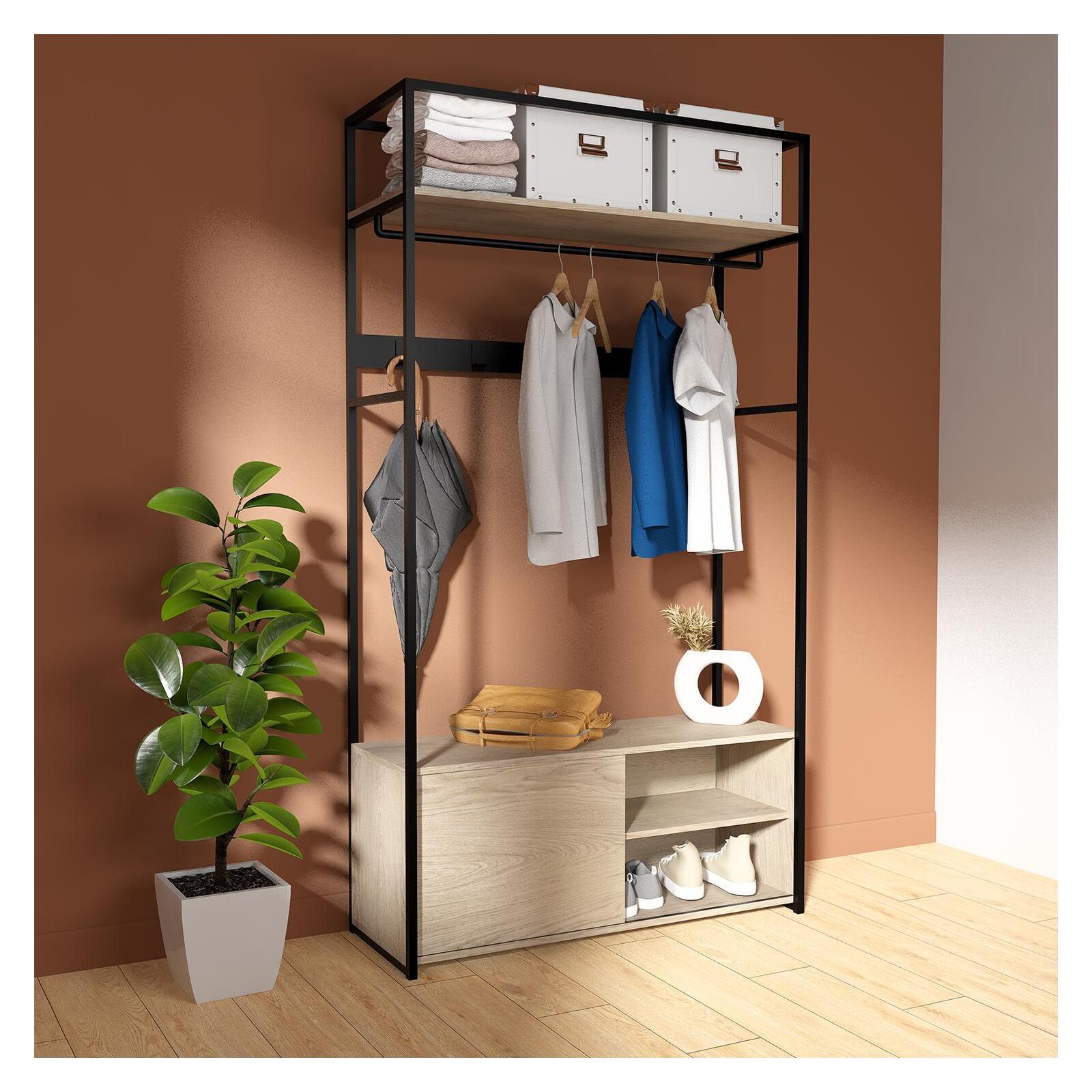 Portant d'entrée en bois et métal noir L110 x H200 cm JUNE