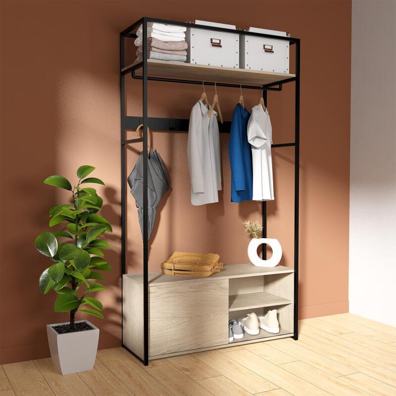 Portant d'entrée en bois et métal noir L110 x H200 cm JUNE