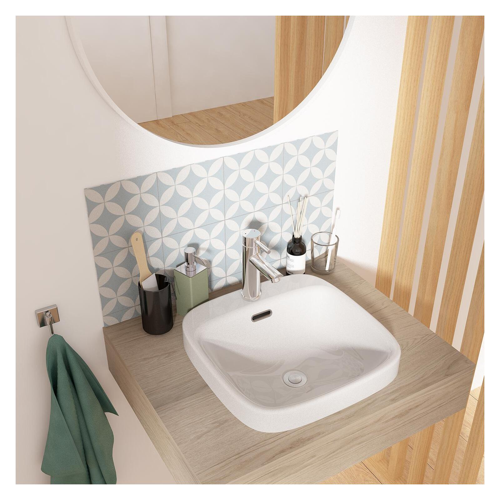 Vasque carrée blanche semi encastrée en céramique 37 x 37 cm JADE