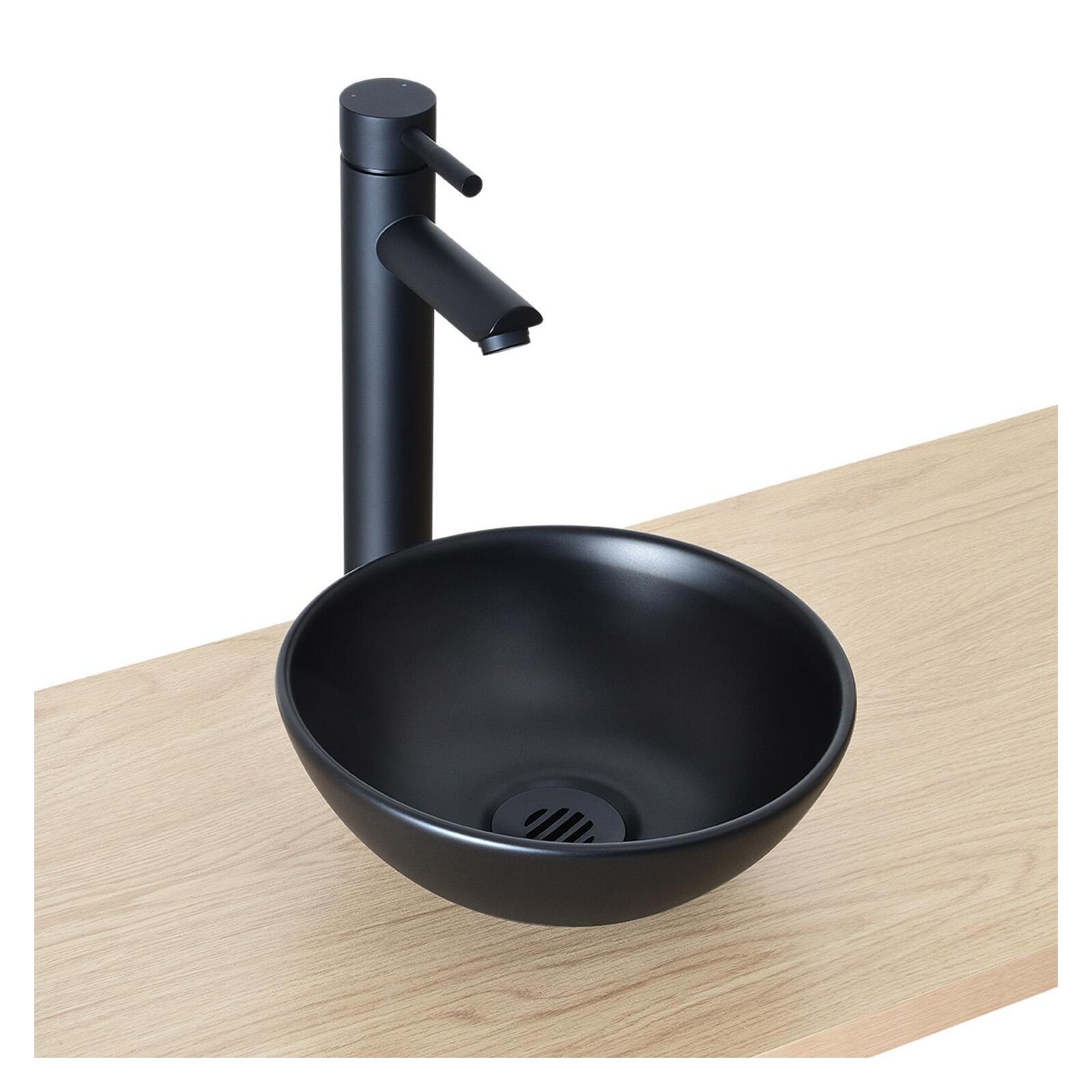 Vasque ronde à poser en céramique noir mat 26cm