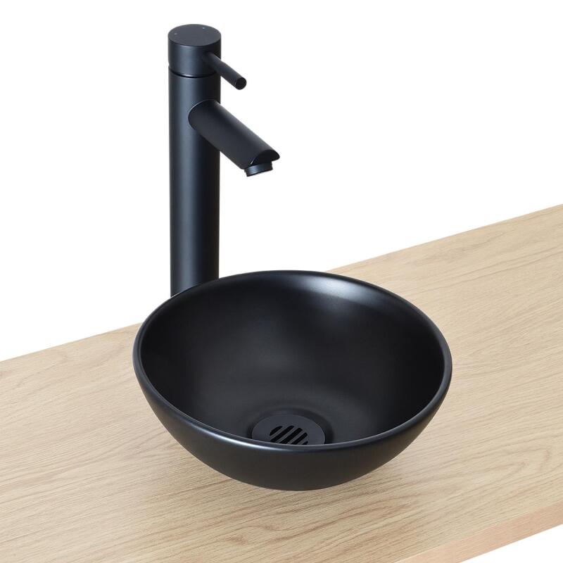 Vasque ronde à poser en céramique noir mat 26cm