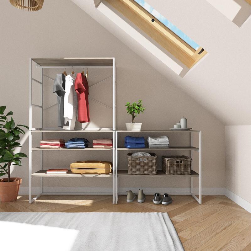 Portants vêtements bois et métal blanc modulables - Lot de 3