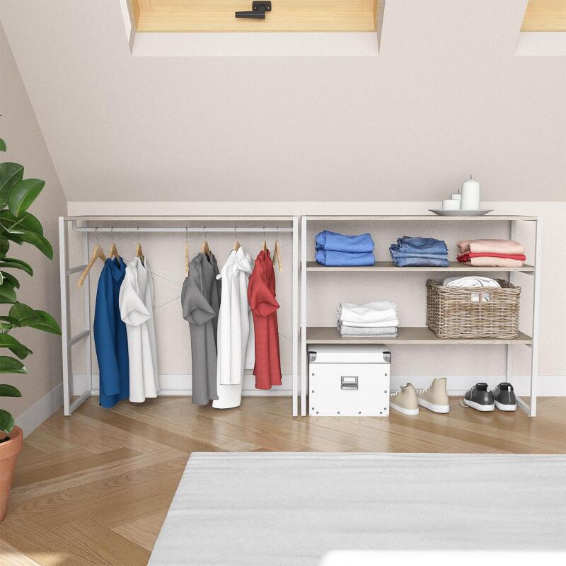 Portants vêtements sous combles bois et métal modulables - Lot de 2