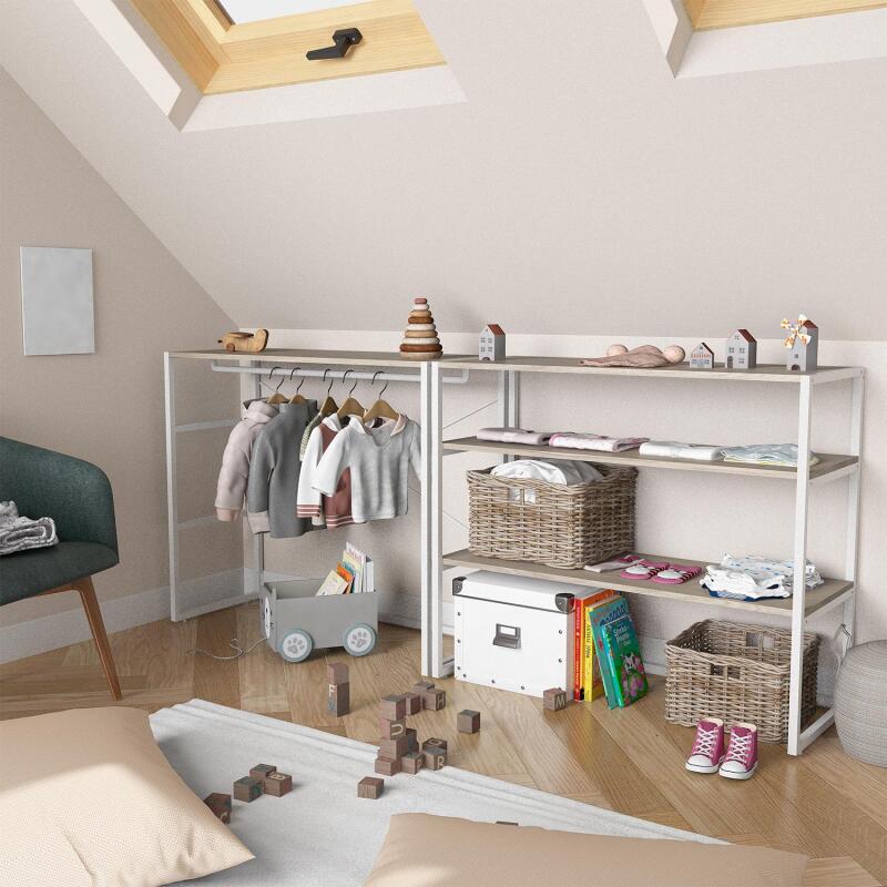 Portants vêtements sous combles bois et métal modulables - Lot de 2