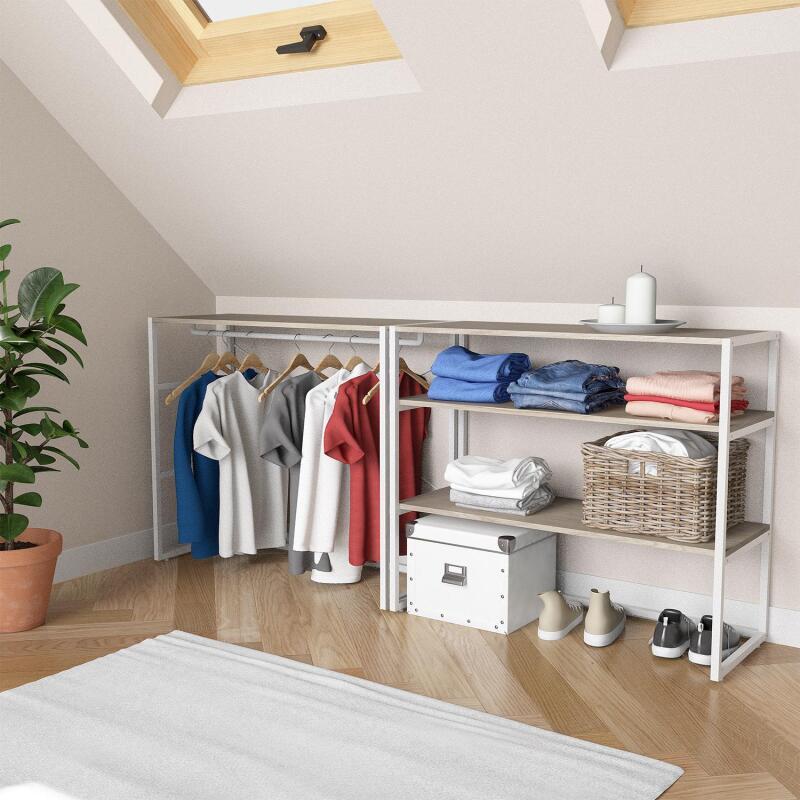 Portants vêtements sous combles bois et métal modulables - Lot de 2