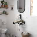 Meuble lave-mains plan fin porte-serviettes dessous + vasque blanche + miroir