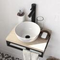 Meuble lave-mains plan fin porte-serviettes dessous + vasque blanche + miroir