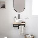 Meuble lave-mains plan fin porte-serviettes dessous + vasque blanche + robinet + miroir