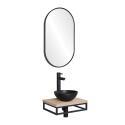 Meuble lave-mains plan fin porte-serviettes dessous + vasque noire + miroir