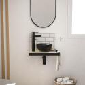 Meuble lave-mains plan fin porte-serviettes côté + vasque noire + miroir