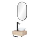 Meuble lave-mains plan épais porte-serviettes dessous + vasque blanche + robinet + miroir