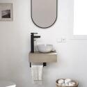 Meuble lave-mains plan épais porte-serviettes dessous + vasque blanche + robinet + miroir