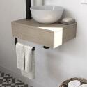 Meuble lave-mains plan épais porte-serviettes dessous + vasque blanche + robinet + miroir