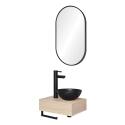 Meuble lave-mains plan épais porte-serviettes dessous + vasque noire + miroir