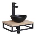 Meuble lave-mains plan fin porte-serviettes dessous + vasque noire + robinet