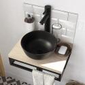 Meuble lave-mains plan fin porte-serviettes dessous + vasque noire + robinet