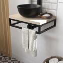 Meuble lave-mains plan fin porte-serviettes dessous + vasque noire + robinet