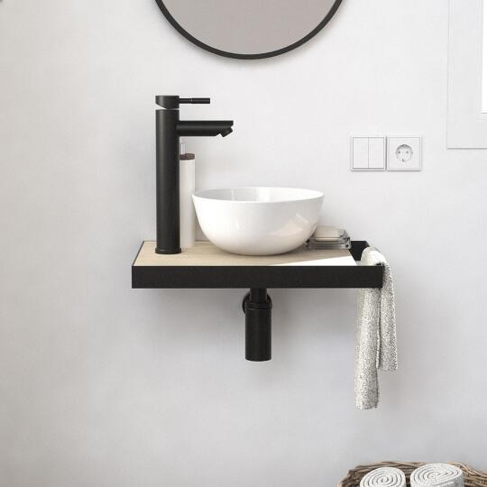 Meuble lave-mains plan fin porte-serviettes côté + vasque blanche