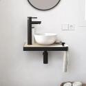 Meuble lave-mains plan fin porte-serviettes côté + vasque blanche + robinet