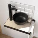 Meuble lave-mains plan fin porte-serviettes côté + vasque noire + robinet