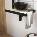 Meuble lave-mains plan fin porte-serviettes côté + vasque noire + robinet