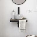 Meuble lave-mains plan fin porte-serviettes face + vasque blanche + robinet