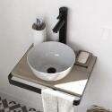 Meuble lave-mains plan fin porte-serviettes face + vasque blanche + robinet