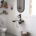 Meuble lave-mains plan fin porte-serviettes face + vasque blanche + robinet