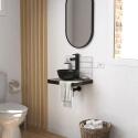 Meuble lave-mains plan fin porte-serviettes face + vasque noire + robinet