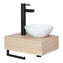 Meuble lave-mains plan fin porte-serviettes dessous + vasque blanche + robinet