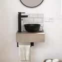 Meuble lave-mains plan épais porte-serviettes dessous + vasque noire