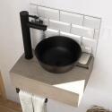 Meuble lave-mains plan épais porte-serviettes dessous + vasque noire + robinet