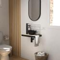 Meuble lave-mains plan fin porte-serviettes côté + vasque noire + robinet