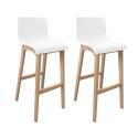 Lot de 2 tabourets de bar 75 cm en chêne et assise blanche