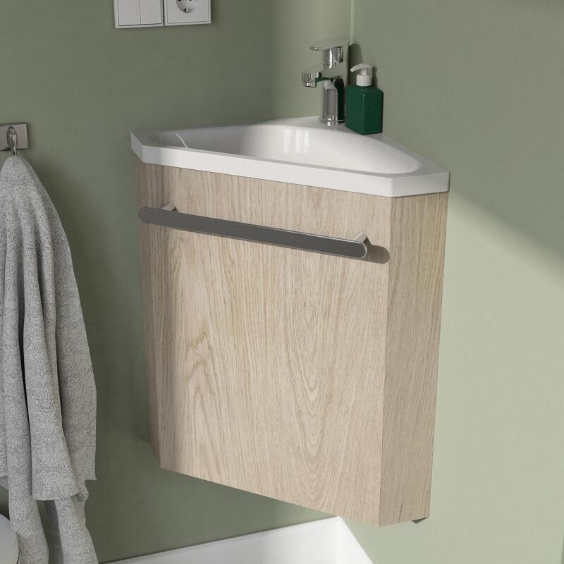 Ensemble lave-mains angle skino décor chêne + vasque + miroir