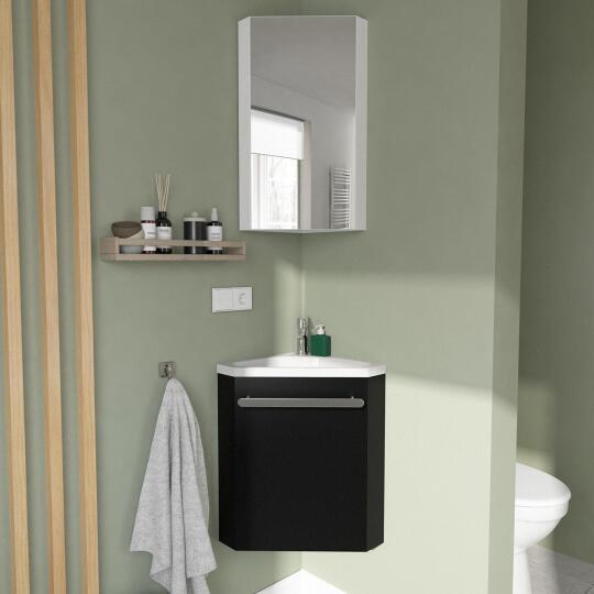 Ensemble lave-mains angle noir vasque + miroir