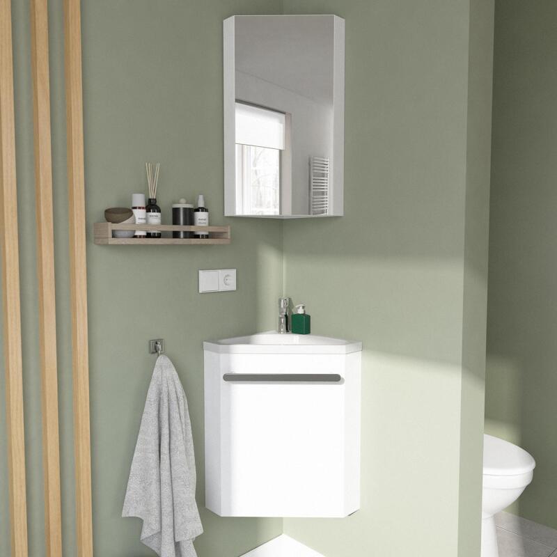 Ensemble lave-mains angle blanc vblanche + robinet  + miroir