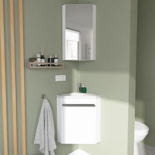 Ensemble lave-mains angle blanc vblanche + robinet + miroir